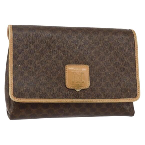 CELINE Macadam Canvas Shoulder Bag Pvc Leather Brown Gold - Picture 1 of 12